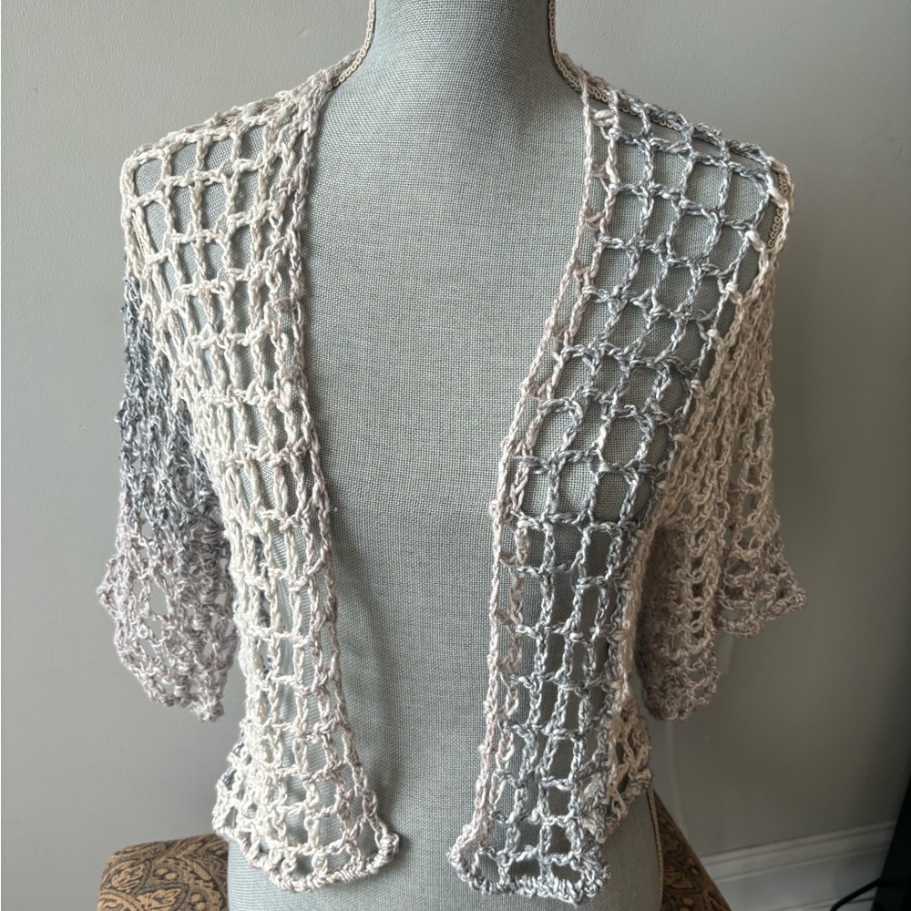 MESH COTTON CROCHET OPEN FACED SHORT SLEEVE LAYERING TOP